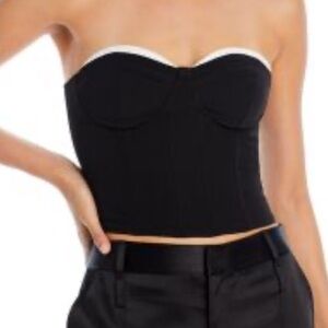 Fore Contrast Bustier Black Strapless Top with White Trim | M